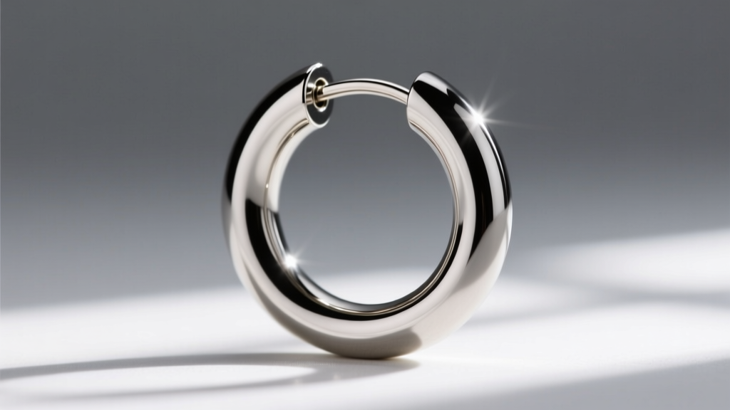 Close-up of a 14-gauge implant-grade titanium seamless hoop earring, showcasing a mirror polish finish and secure clicker closure.