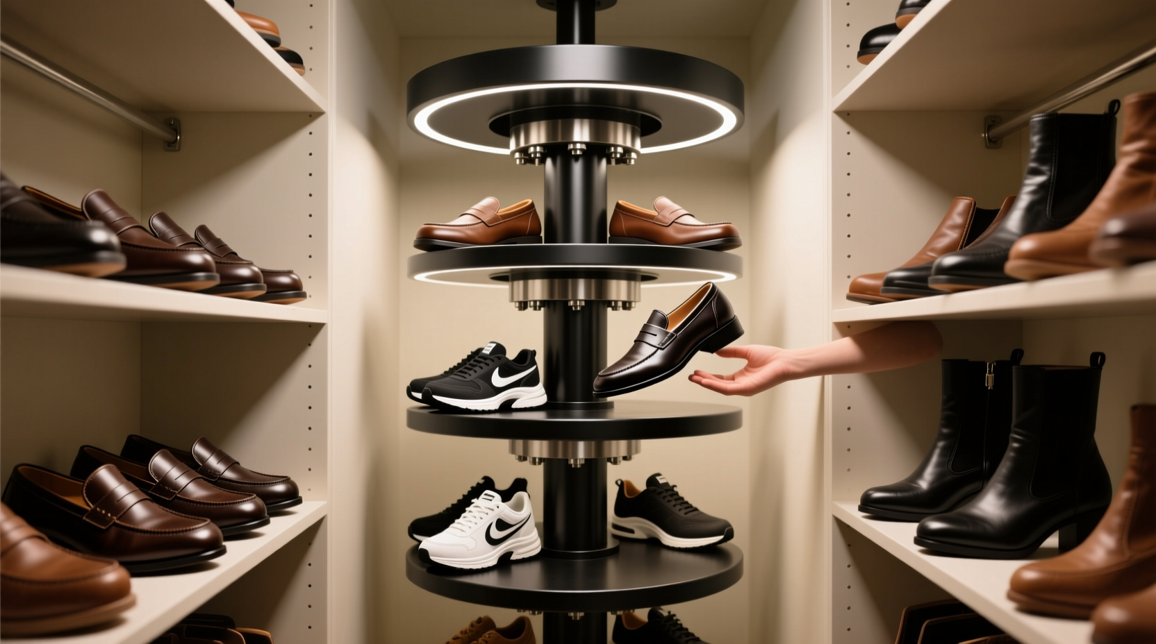 rotating shoe carousel for narrow closets