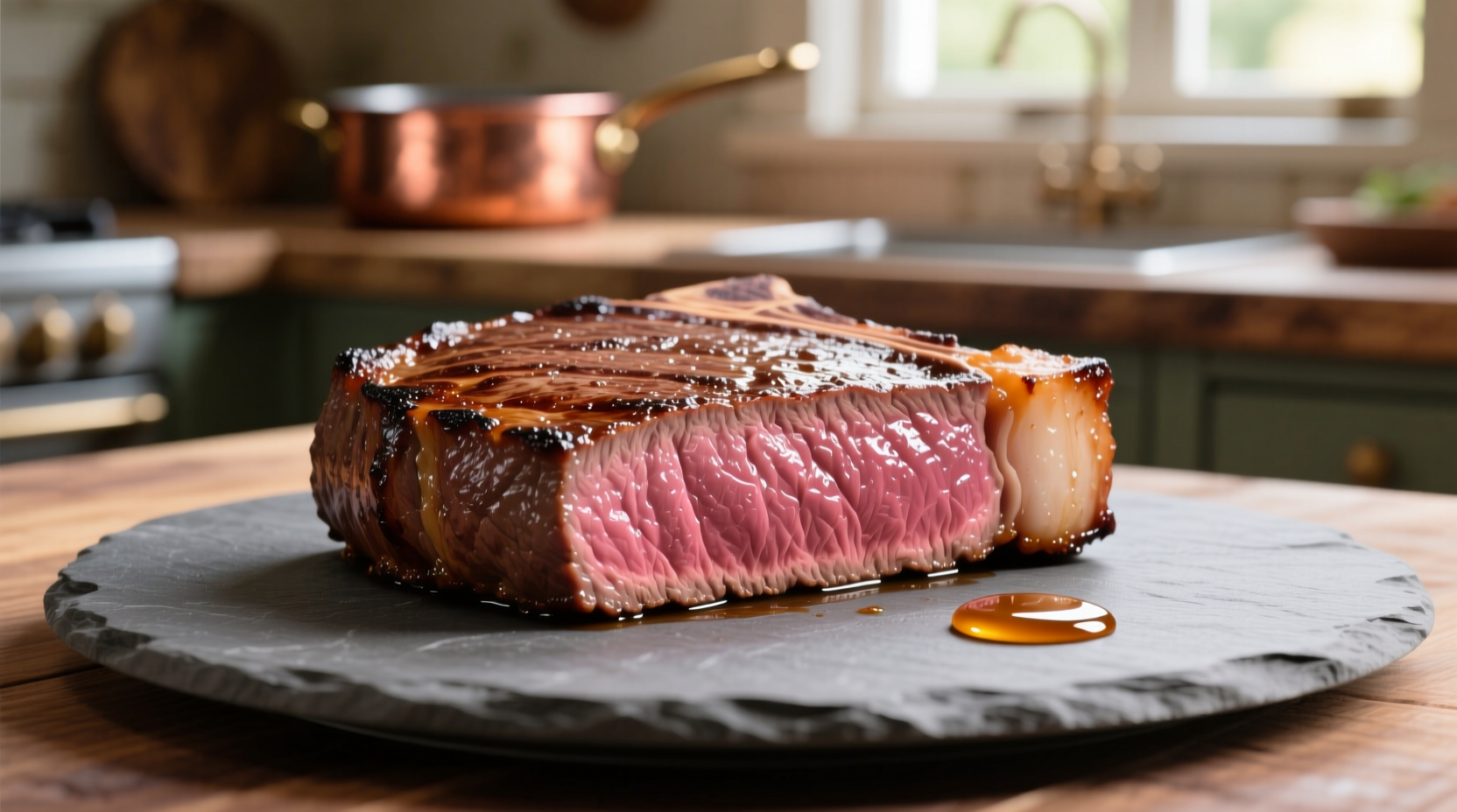 Medium rare steak with perfect pink center and seared crust