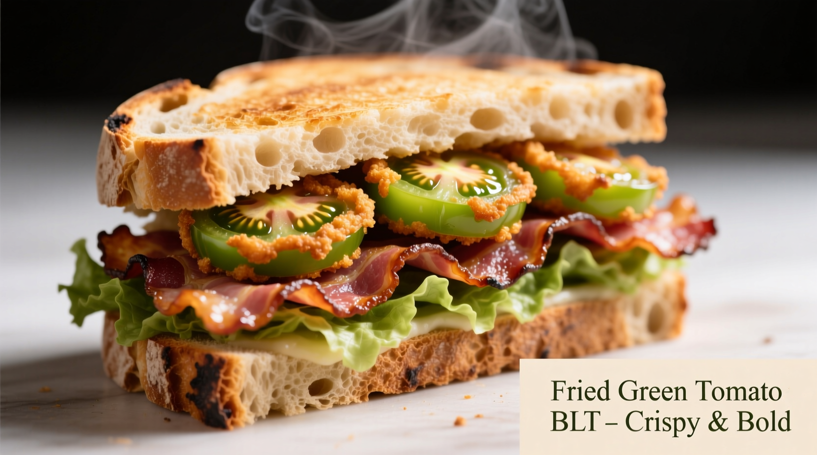Crispy fried green tomato BLT on rustic bread