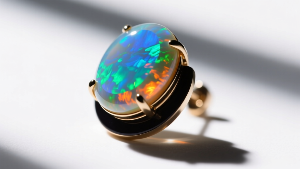 Macro side-profile photo of an opal doublet earring showing the dark backing glued beneath a thin slice of translucent crystal opal.