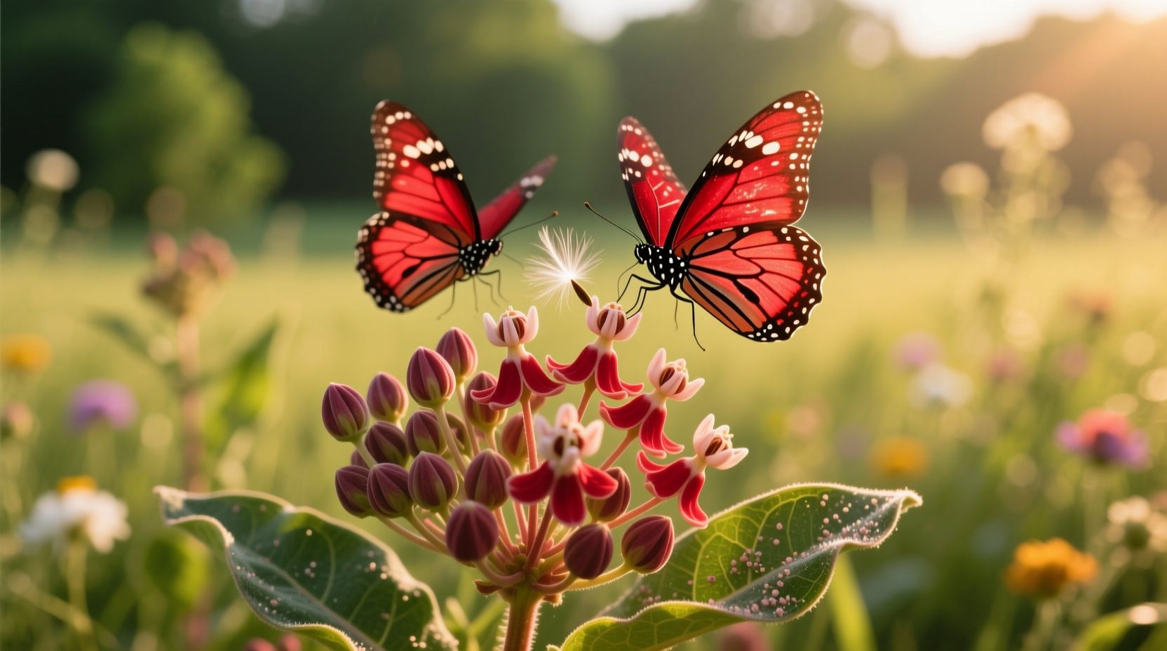 red butterflies milkweed
