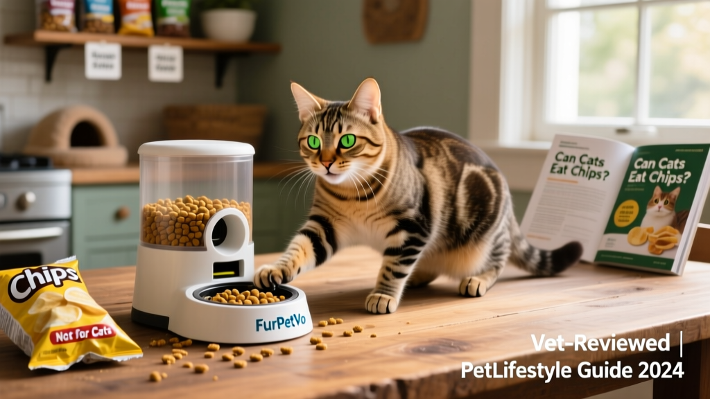 A happy cat playing with a FurPetVo puzzle feeder filled with kibble