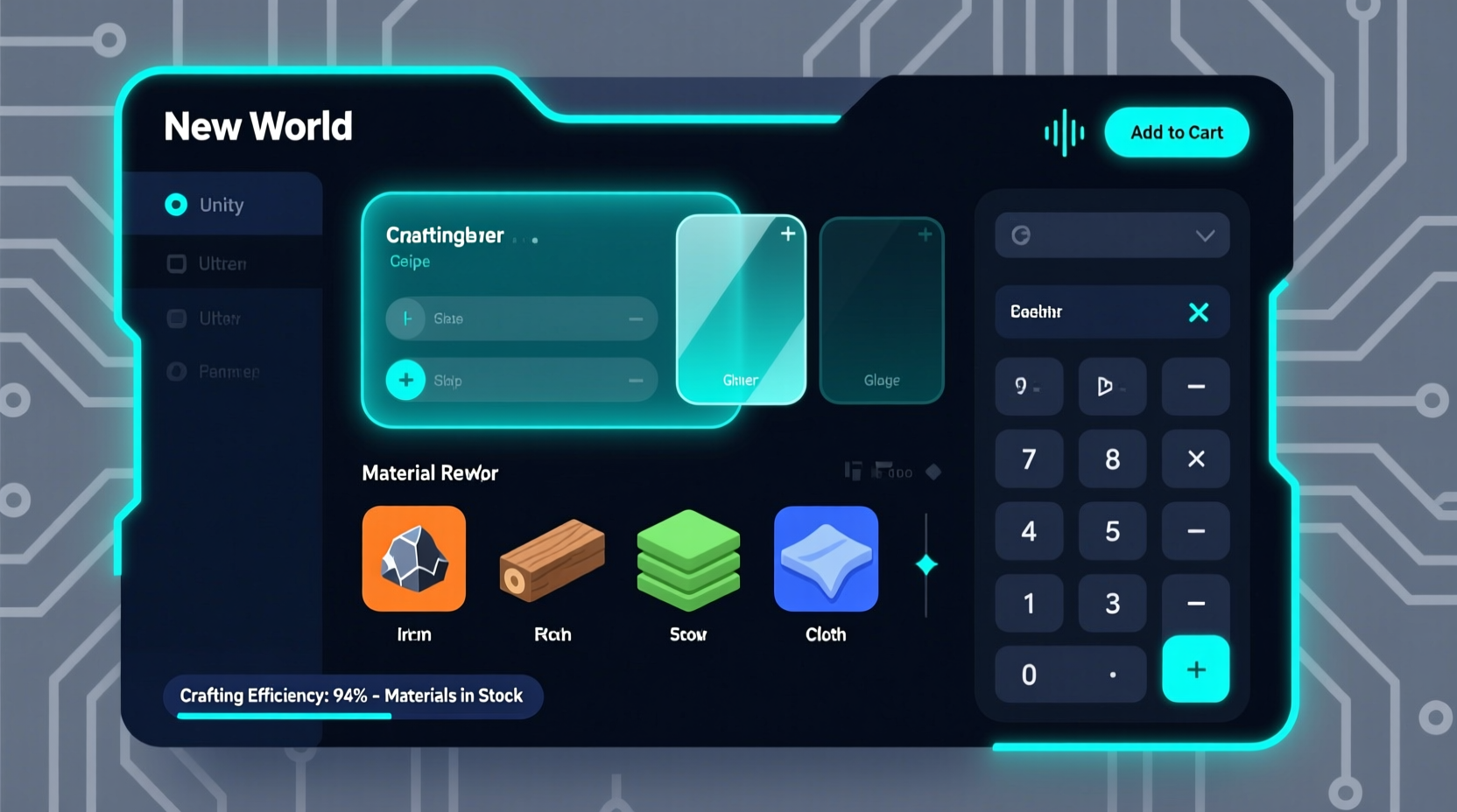 New World crafting calculator interface showing material requirements