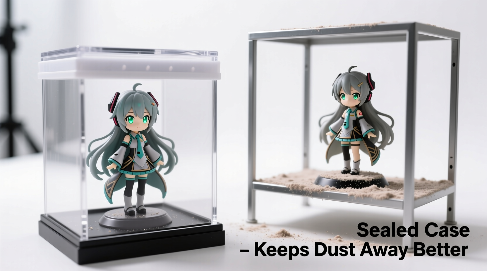 anime figurine display case vs open shelf which keeps dust away better