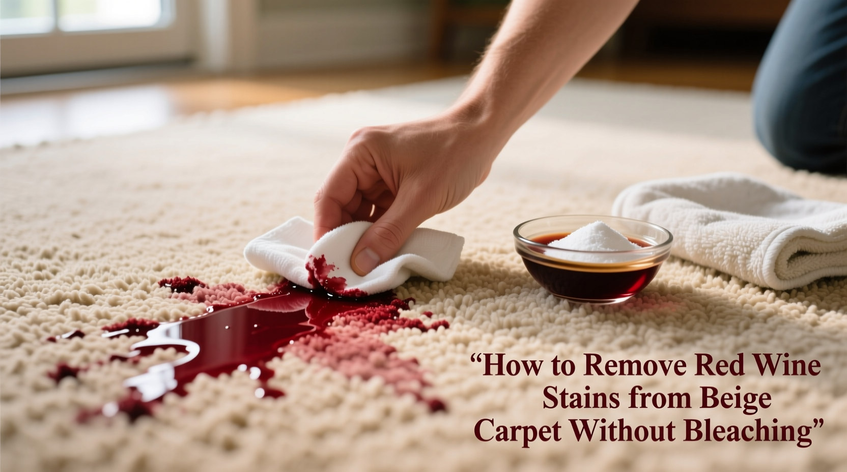 how to remove red wine stains from a beige carpet without bleaching it