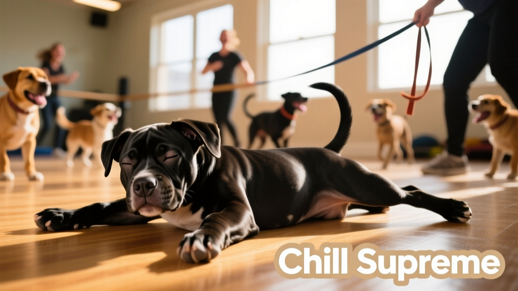 Pit Bull Puppy Splooting During the Chaos of Doggy Class Is the Epitome of Chill