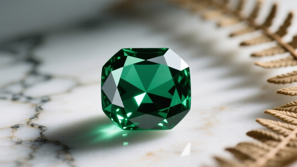 Macro shot of an emerald's natural jardin inclusions under a loupe, showing internal fracture lines and oil treatment reflections.