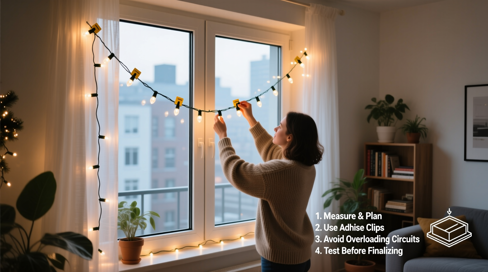 how to hang christmas lights in window