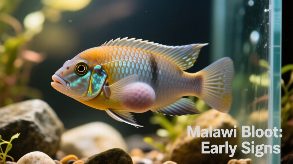 Close-up of a cichlid showing early signs of Malawi bloat: slight abdominal distension and dull coloration