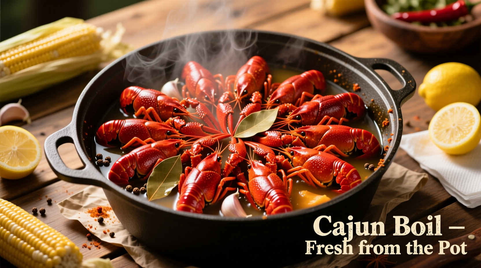Freshly cooked crawdads in traditional boil
