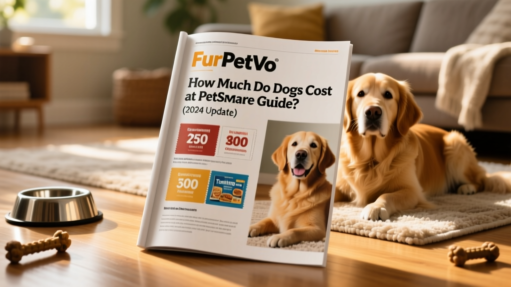 Close-up of the FurPetVo Welcome Home Guide booklet open to a page with discount coupons for dog food and training treats