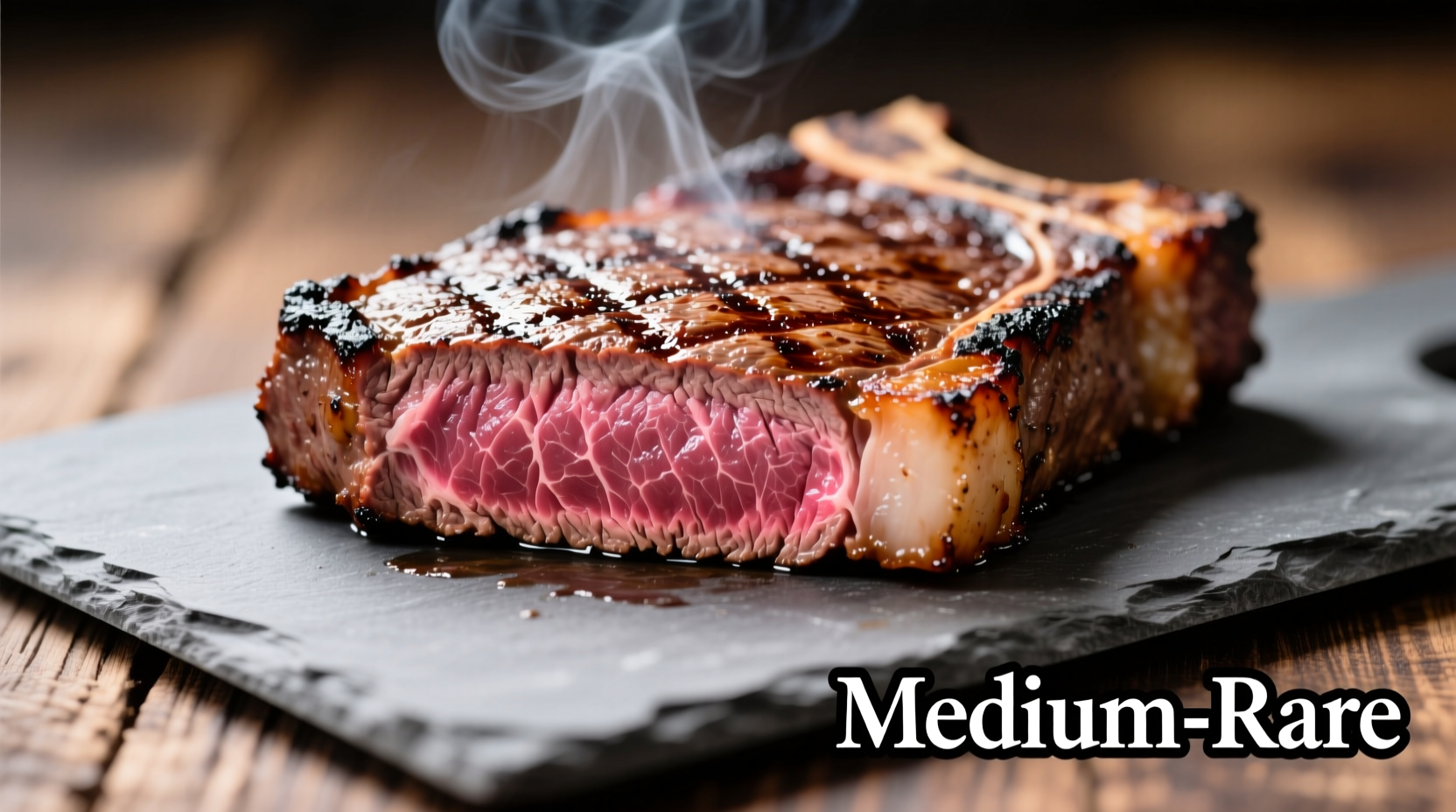 Perfectly seared New York strip steak with cross-section showing medium-rare interior