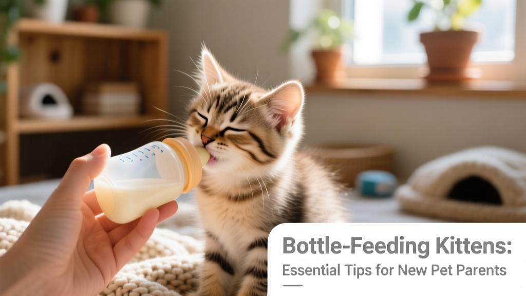 A content kitten mid-feeding, eyes half-closed, gently suckling from a bottle