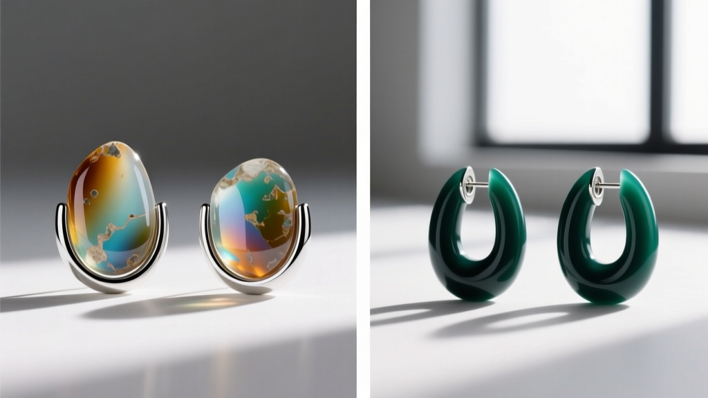 Side-by-side view of authentic Gripoix poured glass stones versus mass-produced resin replicas in counterfeit Lagerfeld earrings.