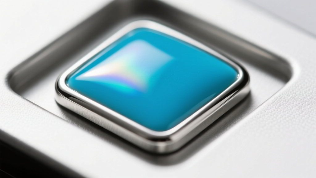 Macro shot of glossy cyan hard enamel in a recessed silver emblem, showing crisp metal borders and a smooth, reflective finish.