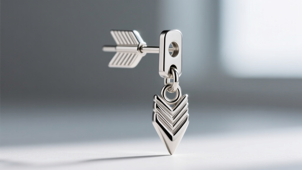 Close-up technical photo of a La Pousette locking earring back securing a heavy sterling silver arrowhead drop earring post