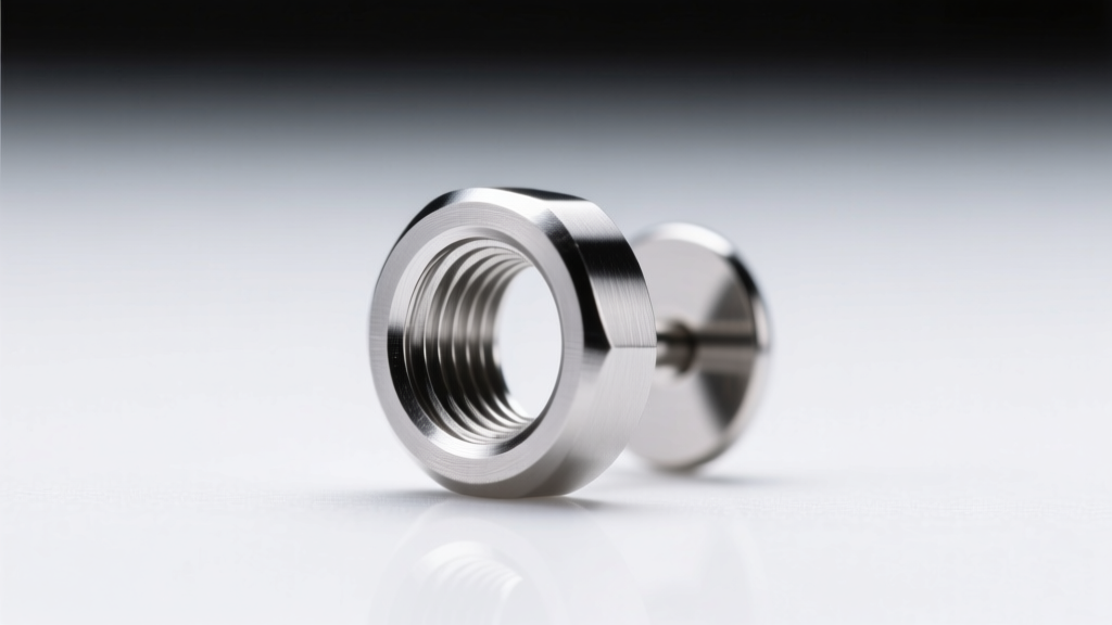 Macro photo of an internally threaded ASTM F136 titanium flat back earring post, highlighting the smooth mirror-polished finish