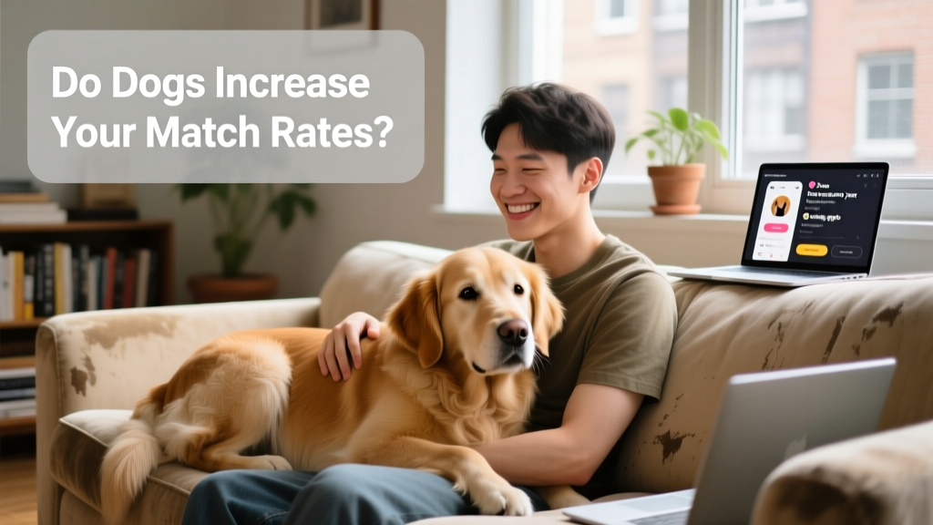 A candid, warm photo of a person and their dog relaxing together on a couch, both looking relaxed and happy