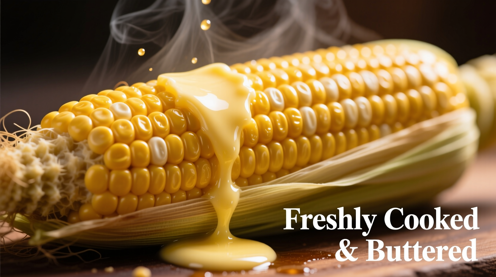 Freshly cooked corn on the cob with butter melting