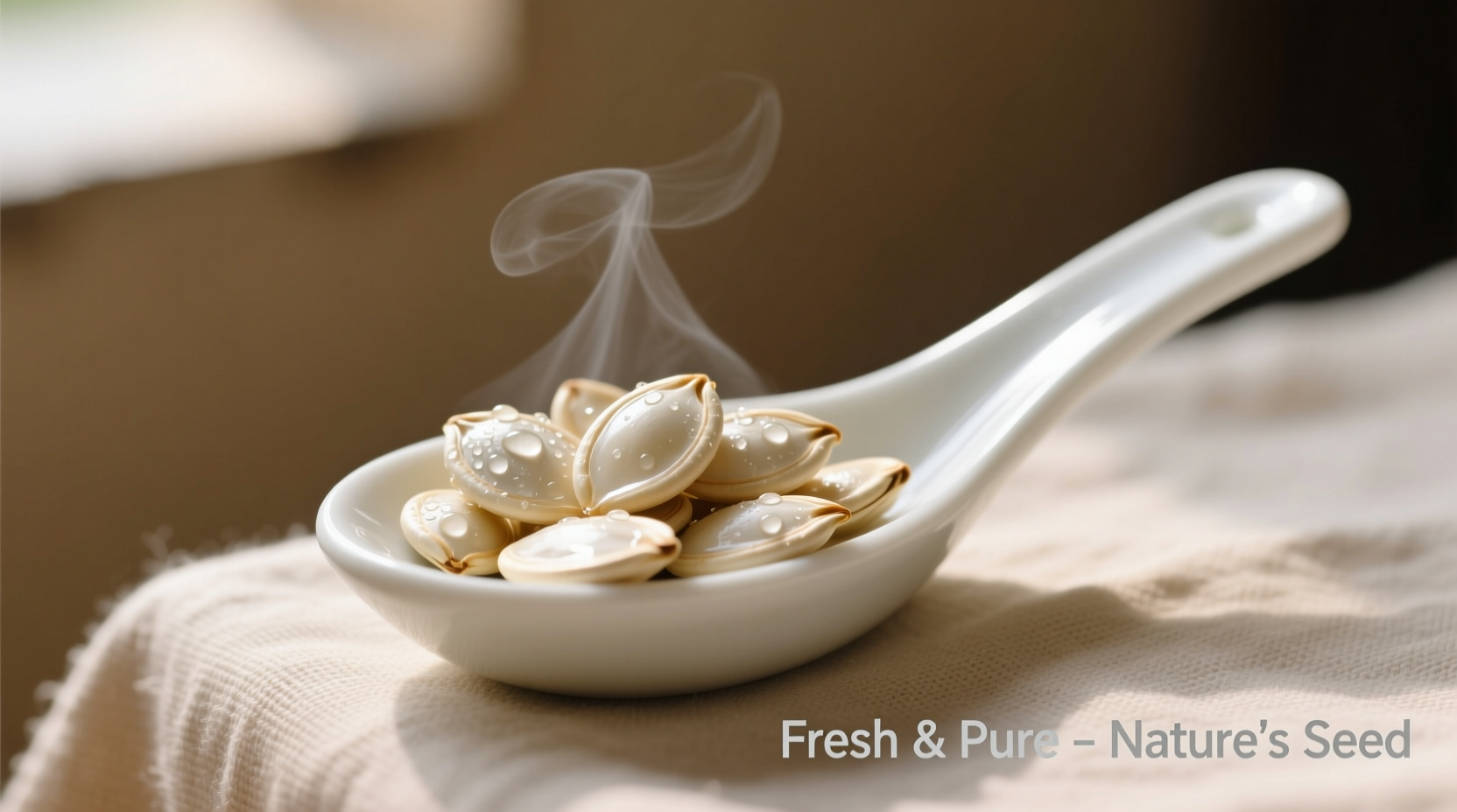 Fresh papaya seeds on white ceramic spoon