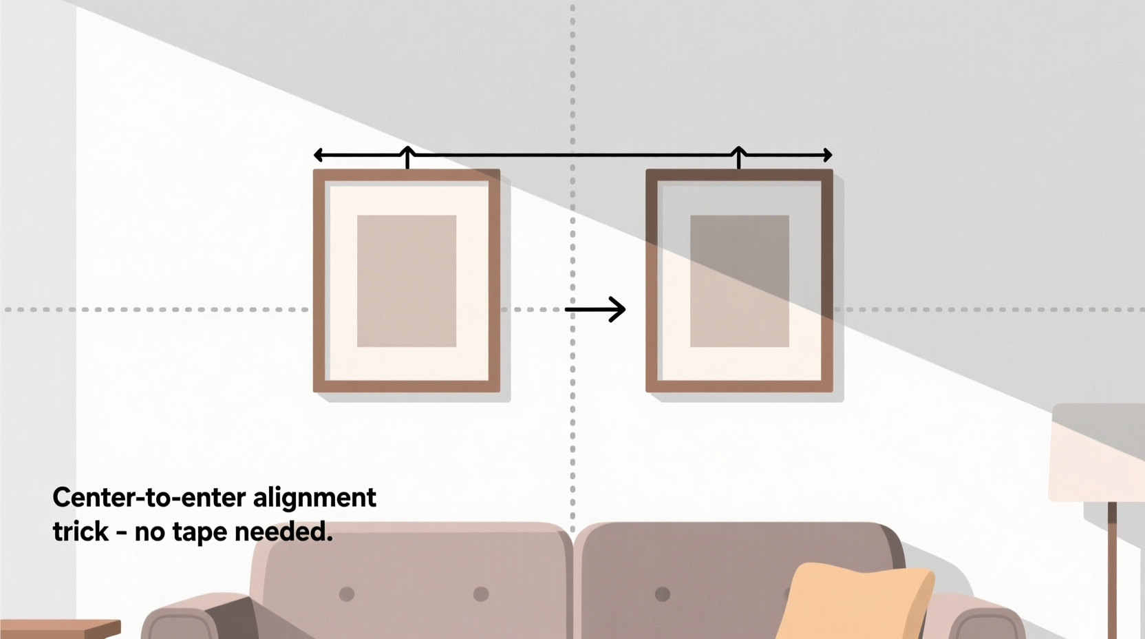 how to hang pictures evenly without measuring tape visual trick