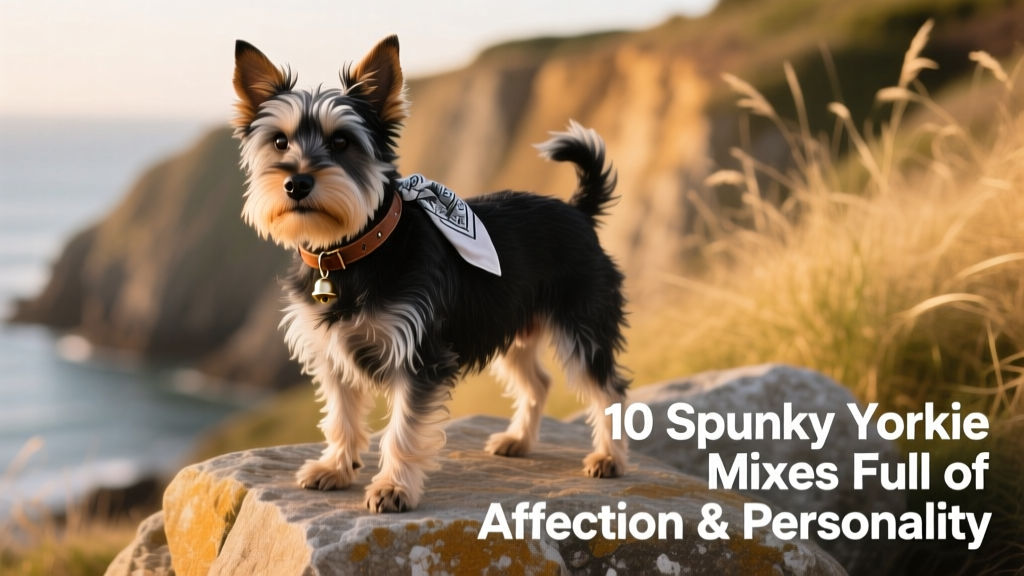 Snorkie, Schnauzer Yorkie mix, standing on rocks