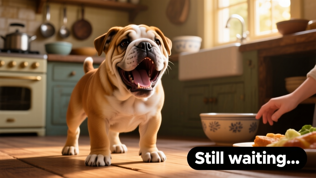 English Bulldog Puppy Impatiently Yelling for Food Is Too Relatable