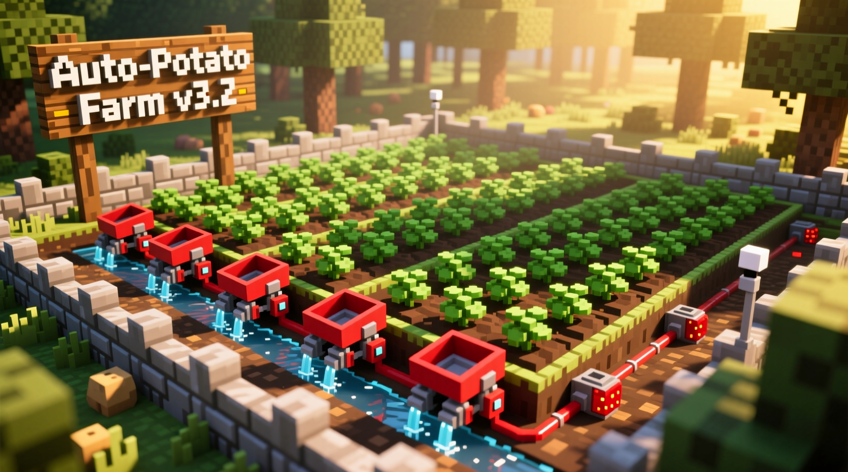 Optimized Minecraft potato farm design example