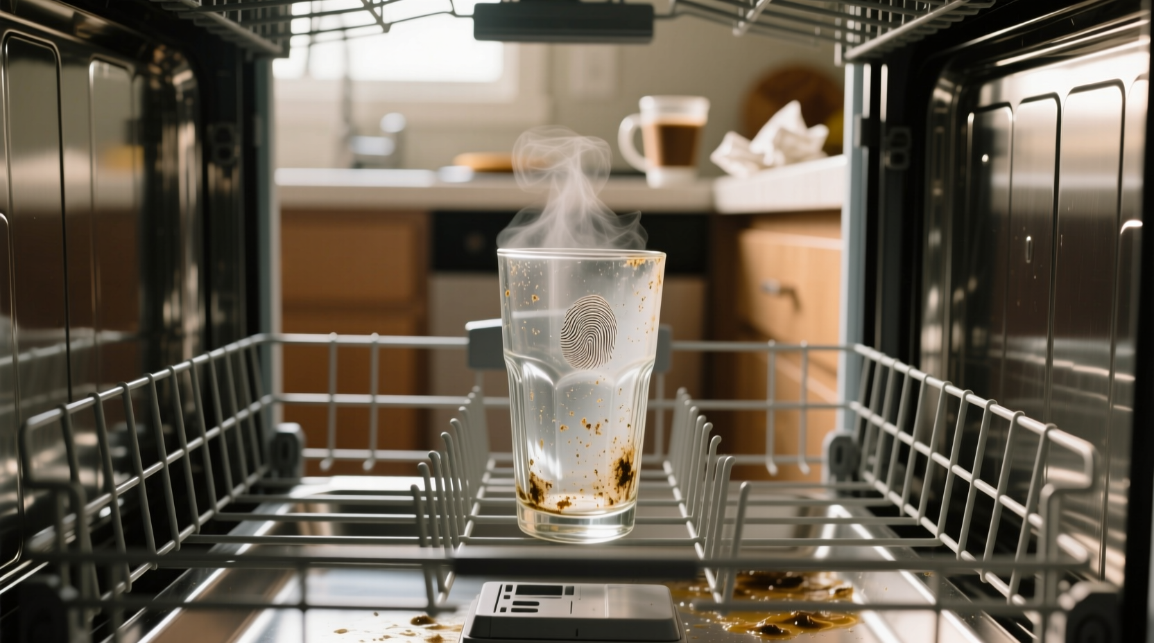 use an upright glass in the dishwasher as a dirty dish