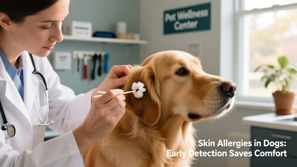 Veterinarian performing a skin cytology test using a cotton swab on a dog's ear