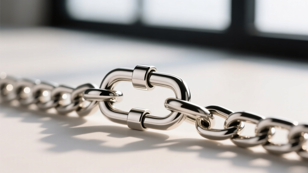 Macro photography of a 1.5mm thick sterling silver lobster clasp securely attached to a durable 20-inch wheat chain link pattern.