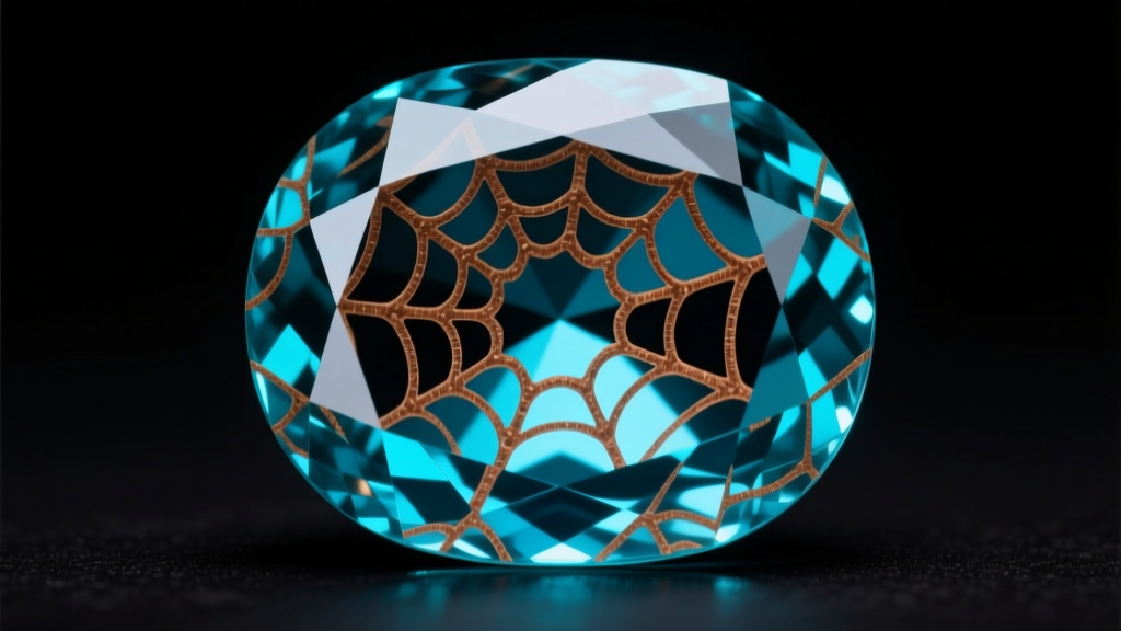 Macro shot of polished turquoise revealing intricate brown spiderweb matrix patterns under bright directional studio lighting