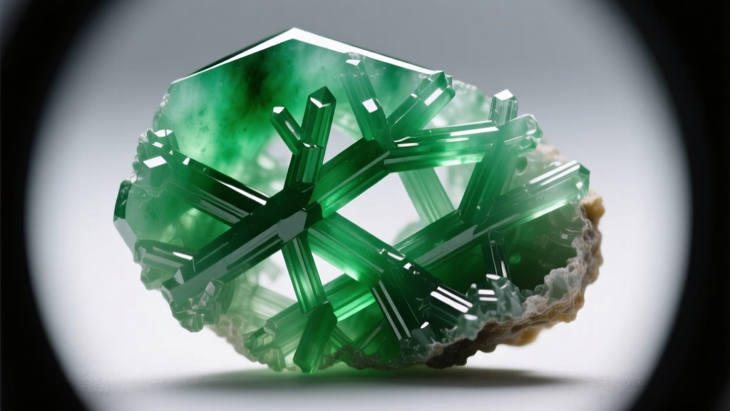 Macro photography of the fibrous interlocking crystal structure of natural untreated Type A green nephrite jade under a loupe.
