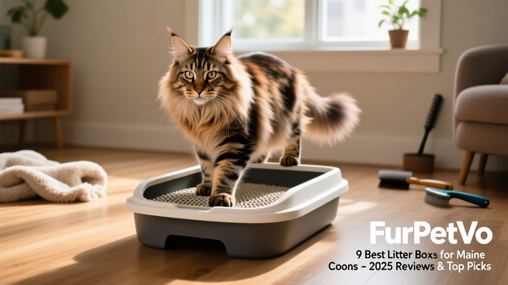 Maine Coon confidently using a FurPetVo Low-Entry Pan with non-slip base