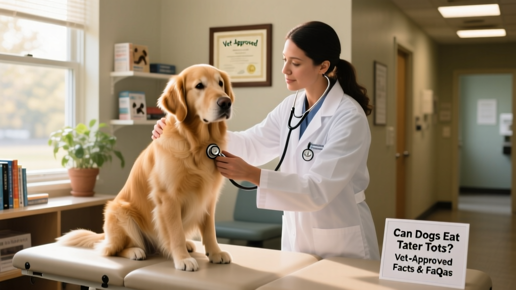 Veterinarian examining a calm, seated dog during a routine wellness checkup