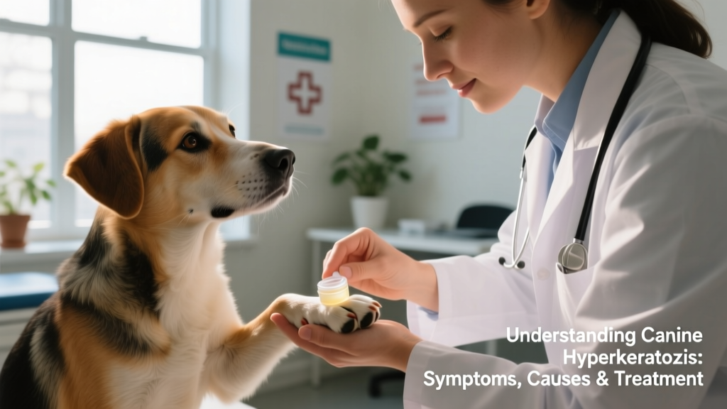 Veterinarian gently applying a soothing balm to a dog's paw pad during an office visit