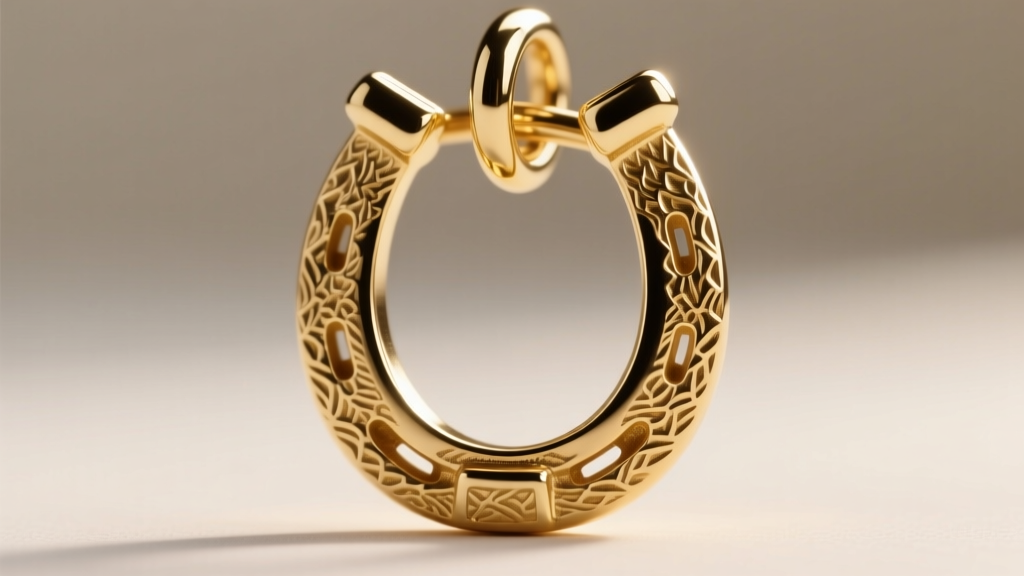 Macro shot of a lost-wax cast 18k gold horseshoe charm, revealing the dense metal grain structure and polished nail head details.