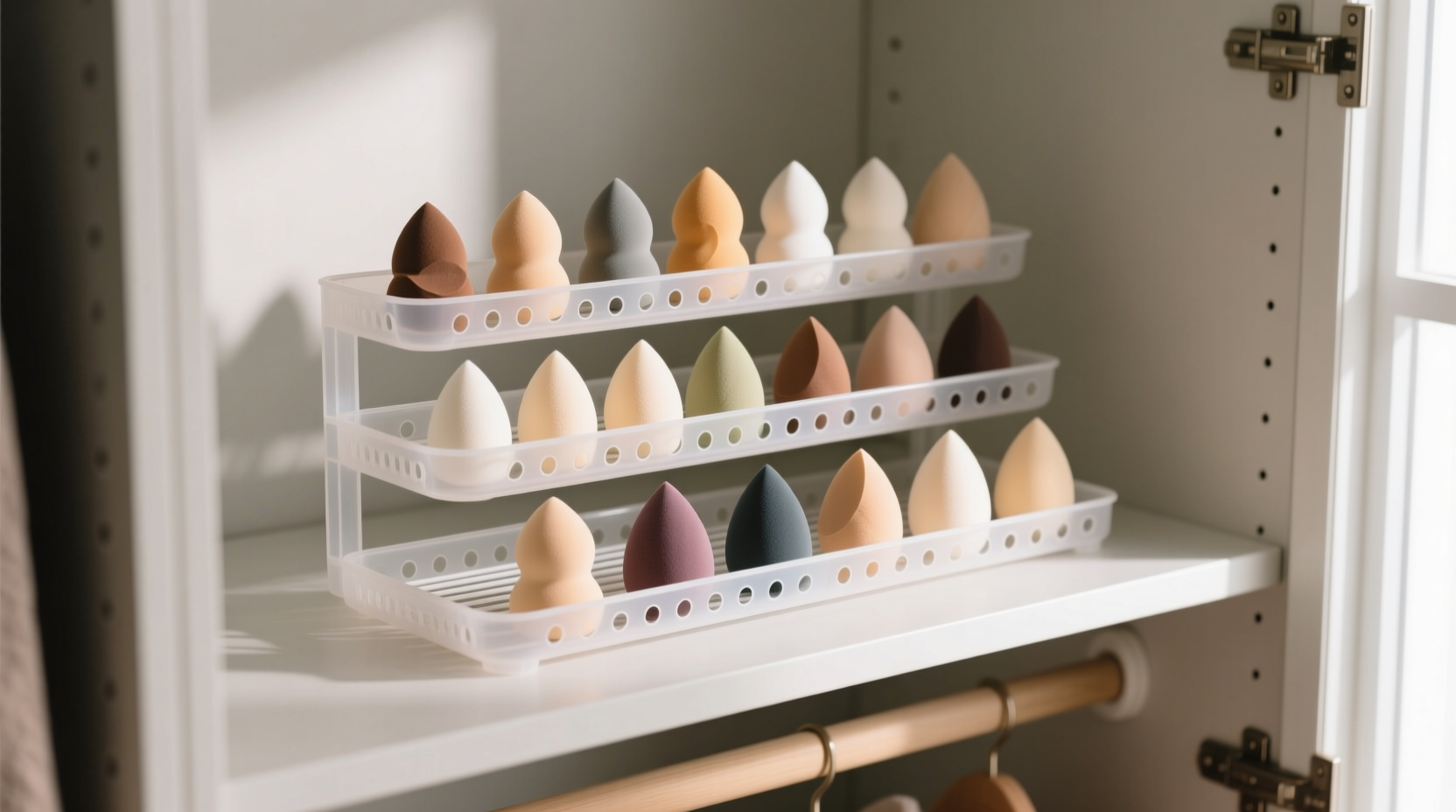 closet organization tips for makeup sponges