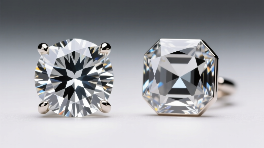 Close view of the sharp corners of a princess cut diamond next to the cropped corners of an Asscher cut diamond earring setting.