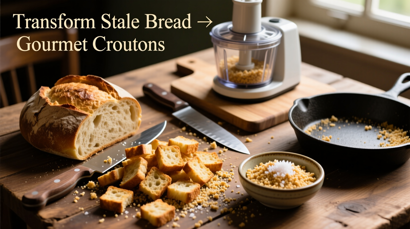how to refresh stale bread into gourmet croutons or breadcrumbs in minutes
