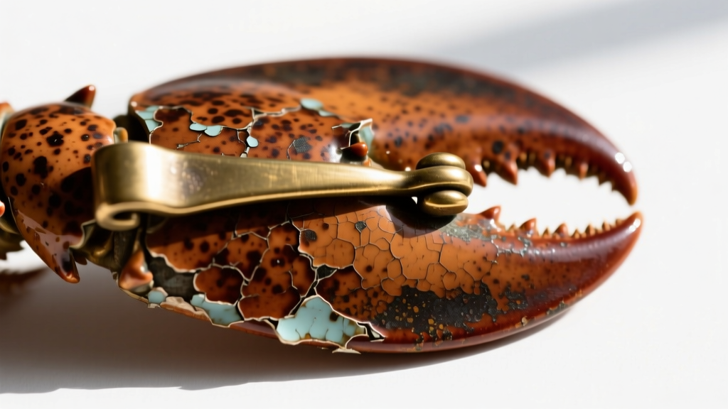 Close-up of a brass lobster clasp showing a clear, peeling lacquer coating revealing dull, brownish tarnished metal underneath.