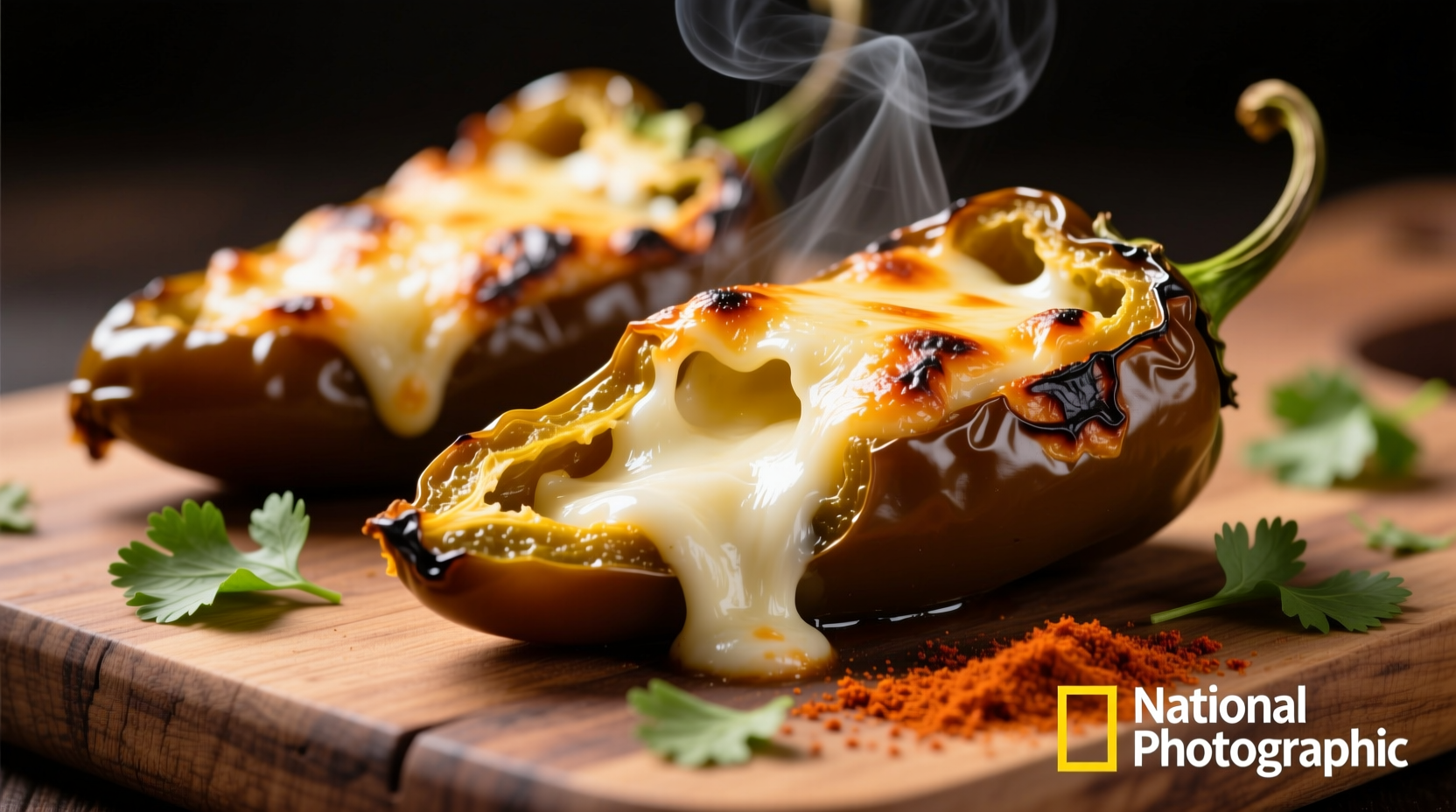 Golden brown jalapeño poppers with melted cheese oozing out