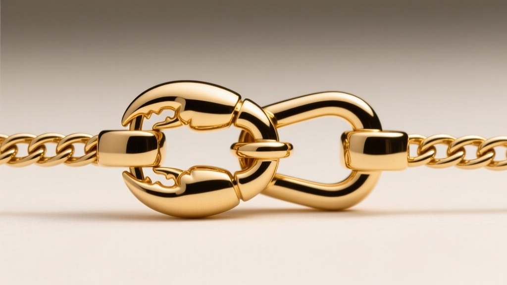 Close-up of a 14k gold lobster clasp on a 1.0mm rope chain, showing the mechanical spring tension and polished metal finishing.