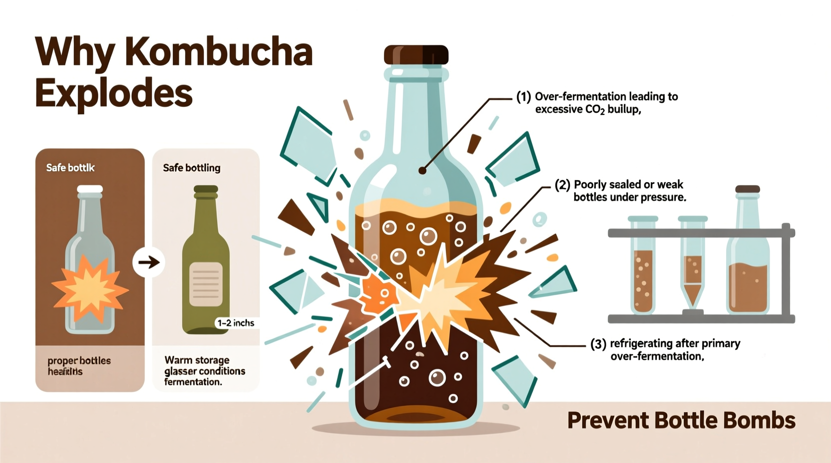 why does my kombucha explode when opening and how to prevent bottle bombs