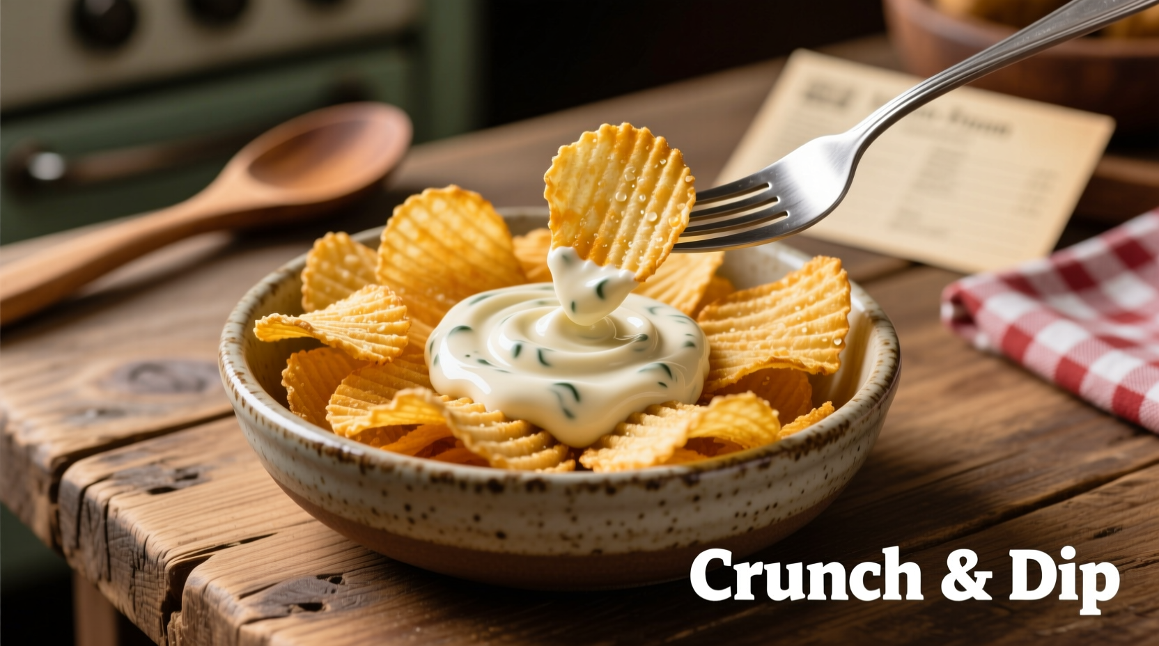 Ruffles cheddar potato chips in a bowl with dipping sauce