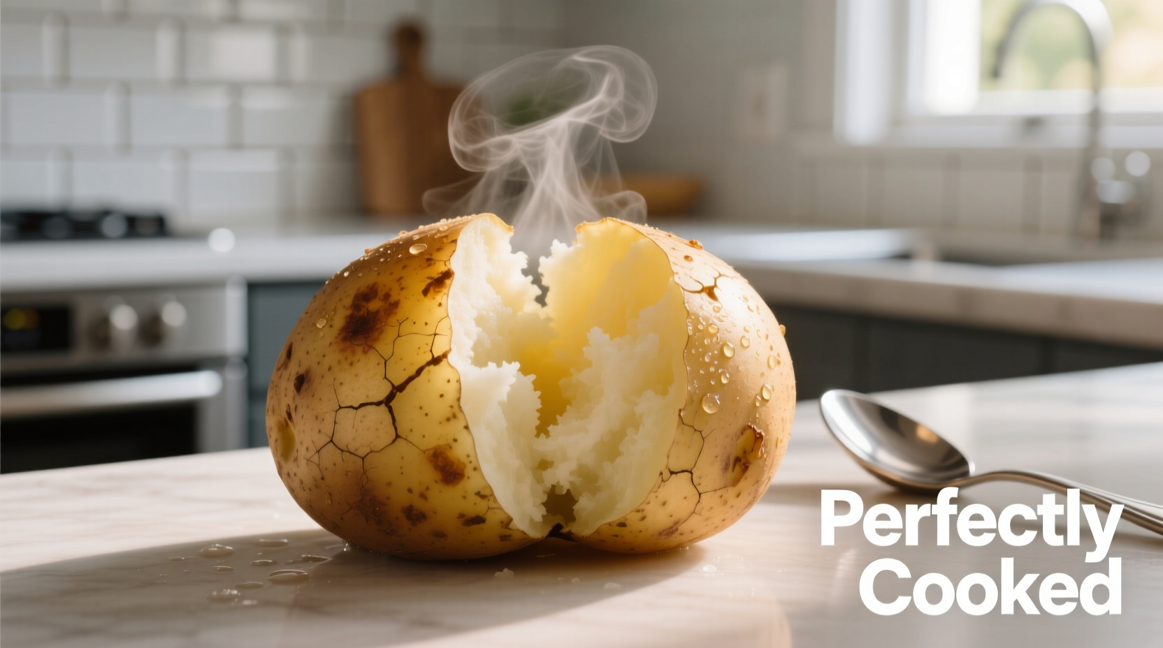 Perfectly cooked microwaved potato with fluffy interior