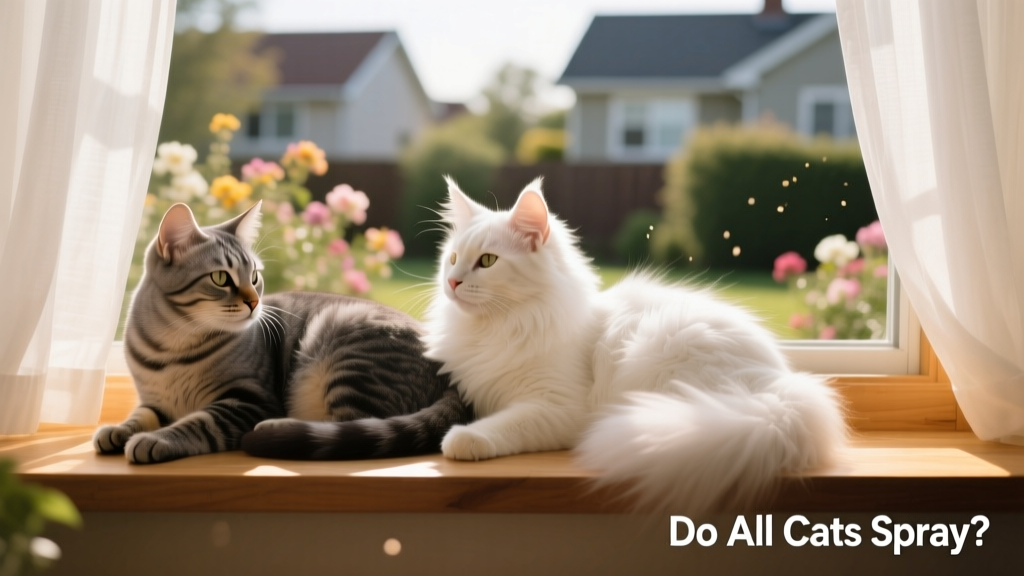 Two friendly cats resting side by side on a sunny windowsill