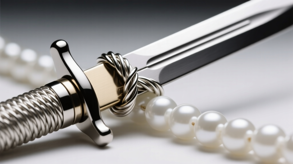 Close-up of a steel bayonet clasp attached to a knotted white bead strand using coiled French wire gimp to prevent thread abrasion