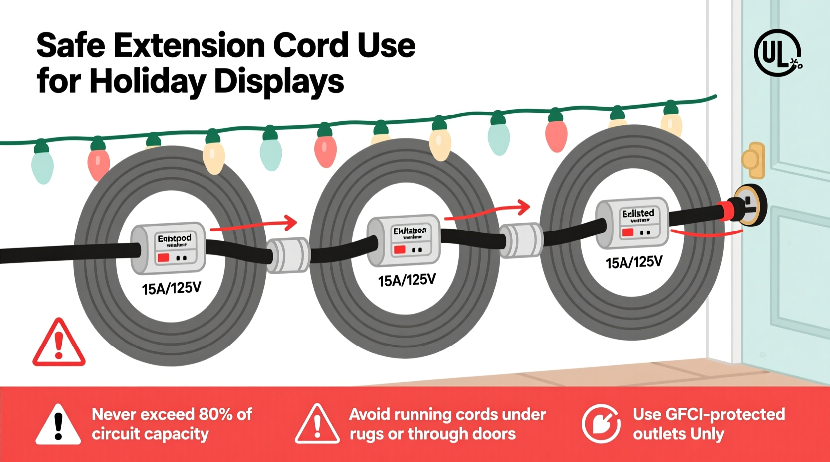 how to safely use multiple extension cords for large christmas displays